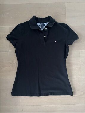 Tommy Hilfiger Black Polo Shirt with Tiny Flag Logo